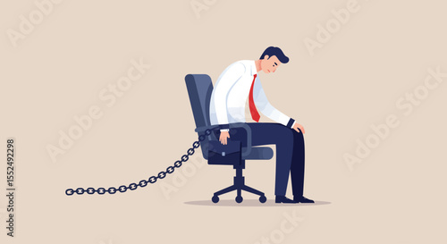 Chained to the Desk Illustration of Workplace Stress and Burnout