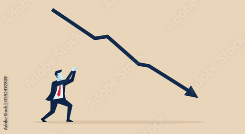 Businessman Struggling Against Steep Decline Overcoming Economic Downturn