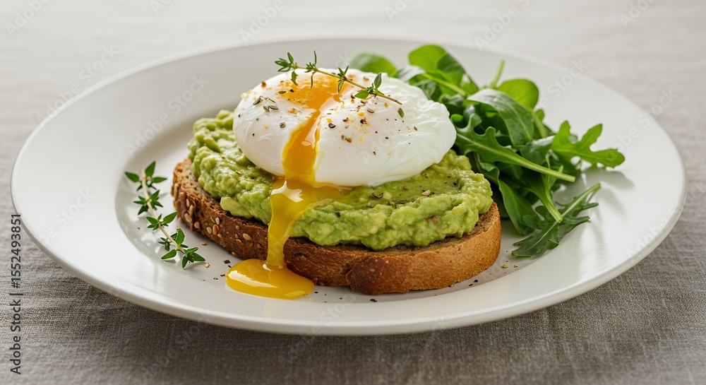 Indulge in a gourmet avocado toast topped with a perfectly poached egg, drizzled with golden yolk. Indulge in a gourmet avocado toast topped with a perfectly poached egg, drizzled with golden yolk.