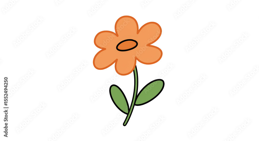 Naklejka premium Cartoon Orange Flower Illustration Transparent Background Simple Design