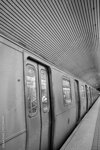 Photography Subway Train Along the Platform Wall (New York, New York, USA)