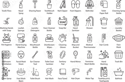 Hygiene and Cleaning Icons Vector Illustration Set