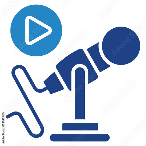 Microphone dual tone blue color mini illustration icon, use for journalist, broadcasting, news and media UI, UX kit, app and web development, digital or print.
