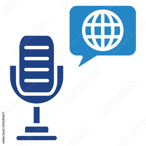 Podcast dual tone blue color mini illustration icon, use for journalist, broadcasting, news and media UI, UX kit, app and web development, digital or print.