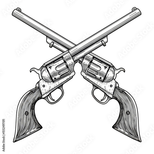 Crossed Guns Illustration Showing Vintage Pistols and Western Revolvers