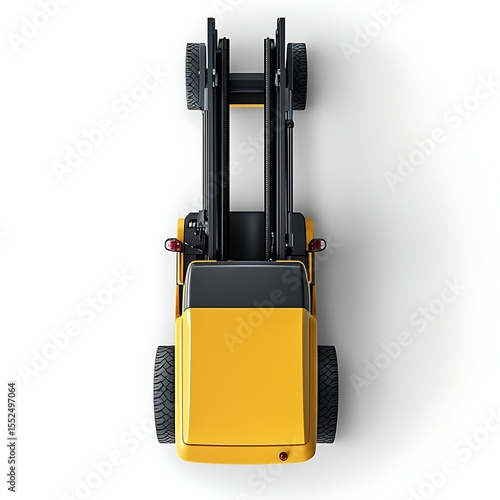 top view of an electric forklift with strong forks displayed on a pristine white background, ideal for promoting warehouse equipment, lifting tools, and heavy-duty content 
