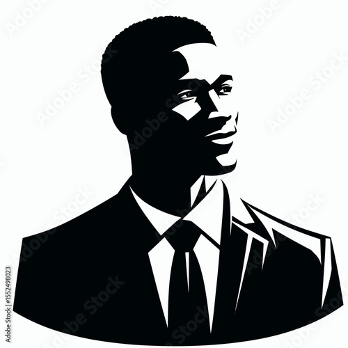 African American Business man staying positive. Marketing Commerce Corporate Entrepreneurship Startup Clipart Line Art Vector Illustration. .