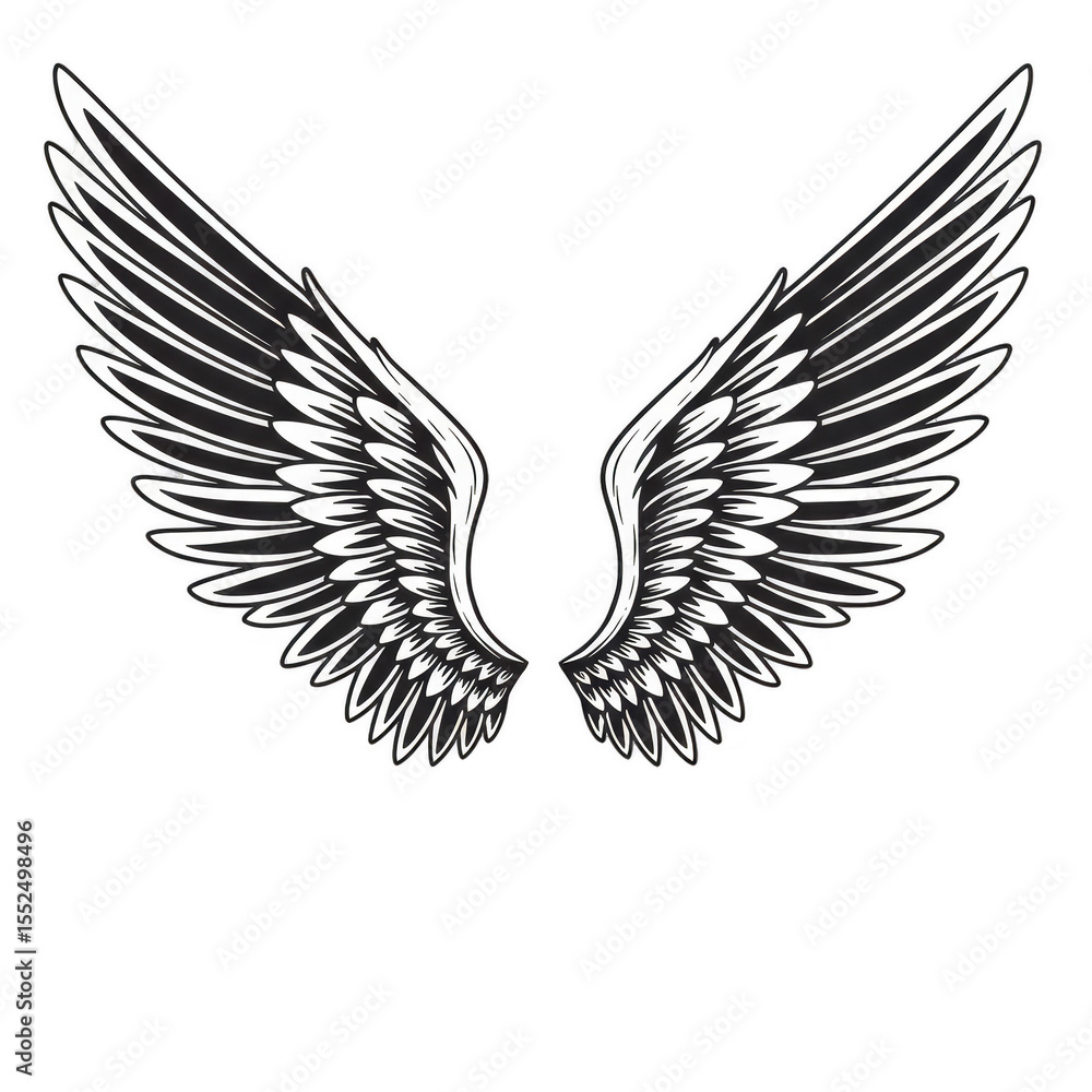 Fototapeta premium Detailed Illustration of Spreading White Wings Against Transparent Background