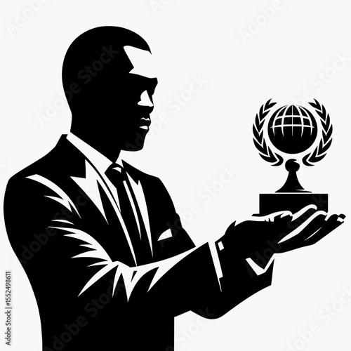 African American Business man receiving award. Marketing Commerce Corporate Entrepreneurship Startup Clipart Line Art Vector Illustration. Black entrepreneur honored diverse leader gets.
