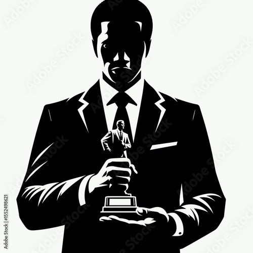 African American Business man receiving award. Marketing Commerce Corporate Entrepreneurship Startup Clipart Line Art Vector Illustration. Black entrepreneur gaining honor a moment.
