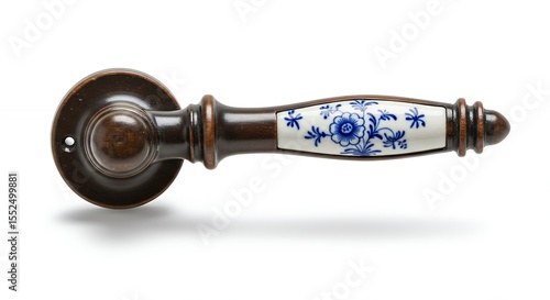 Vintage bronze door handle with ceramic design