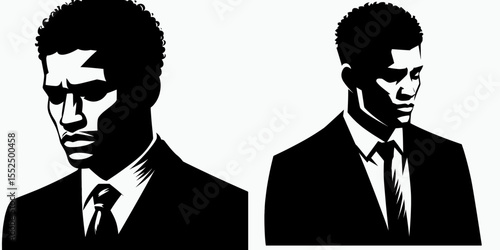 African American Business man Looking withdrawn. Marketing Commerce Corporate Entrepreneurship Startup Clipart Line Art Vector Illustration. .