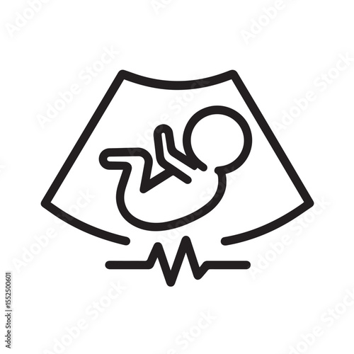 Minimalist Ultrasound Icon of Fetus with Heartbeat Line – Medical and Pregnancy Concept