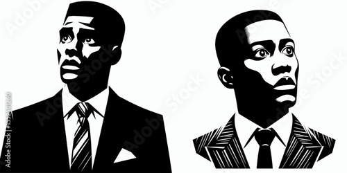African American Business man Looking stunned. Marketing Commerce Corporate Entrepreneurship Startup Clipart Line Art Vector Illustration. Male entrepreneur of descent with a surprised look.
