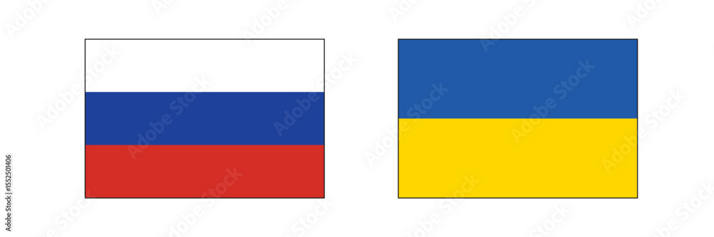 Fototapeta premium Flags of Russia and Ukraine. Russia flag. Ukraine flag. Computer digital vector illustration.