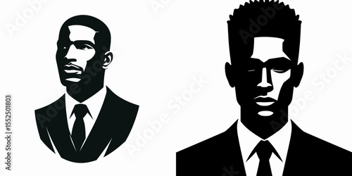 African American Business man Looking serene. Marketing Commerce Corporate Entrepreneurship Startup Clipart Line Art Vector Illustration. Black entrepreneur showing peaceful face a calm.