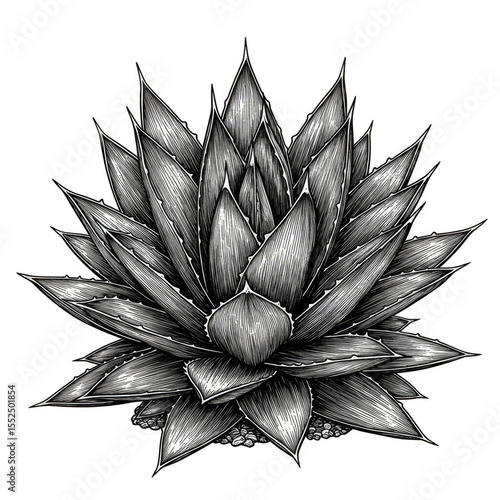 Illustration Detailed Agave Succulent Plant Sharp Leaves on Transparent Background