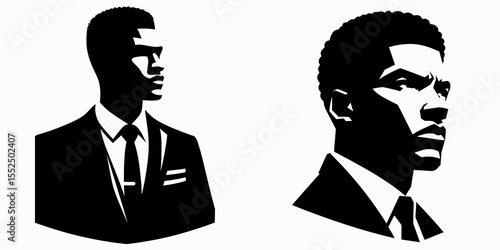 African American Business man Looking determined. Marketing Commerce Corporate Entrepreneurship Startup Clipart Line Art Vector Illustration. Black entrepreneur showing resolve focused.