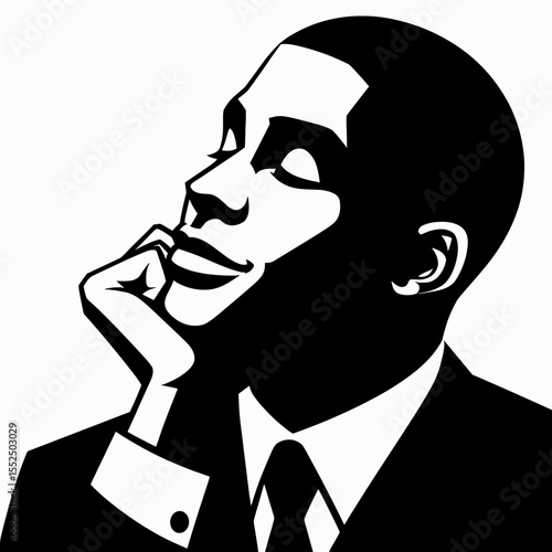 African American Business man dreaming sweetly. Marketing Commerce Corporate Entrepreneurship Startup Clipart Line Art Vector Illustration. Black entrepreneur having a nice vision hopeful.