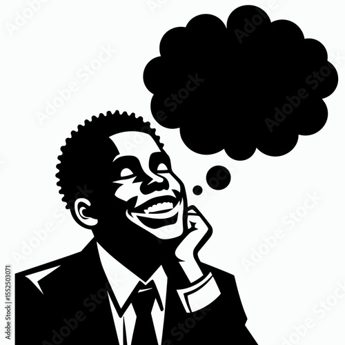 African American Business man dreaming happily. Marketing Commerce Corporate Entrepreneurship Startup Clipart Line Art Vector Illustration. Successful entrepreneur of color having pleasant.