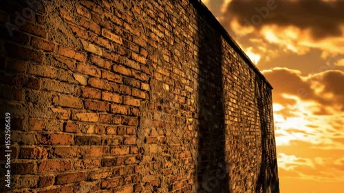  Timelapse of long shadows moving across a textured old brick wall as the sun sets.