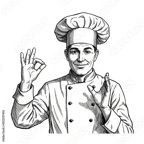 Illustration of Cheerful Chef Making Ok Sign in Transparent Background