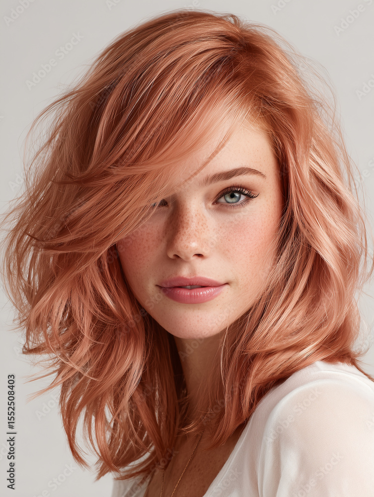 Naklejka premium Woman with Shoulder-length strawberry blonde hair | fashion photo