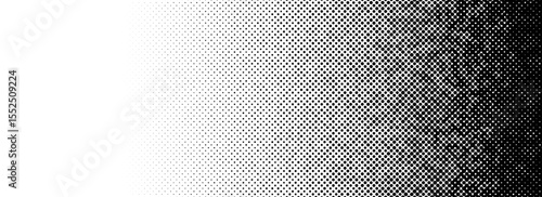 Grunge halftone gradient texture. Black pixelated backdrop. Weathered grit noise background. Fading gritty sand wallpaper. Damaged glitched print overlay. Vector merged texture template surface