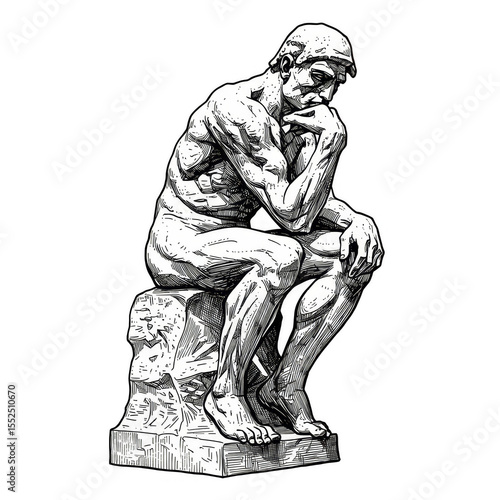 Illustration of Thinker Statue Depicting Philosophy in White Background