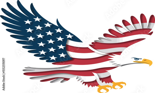 American eagle soaring with stars and stripes, a bold patriotic design perfect for Memorial Day or Fourth of July celebrations.