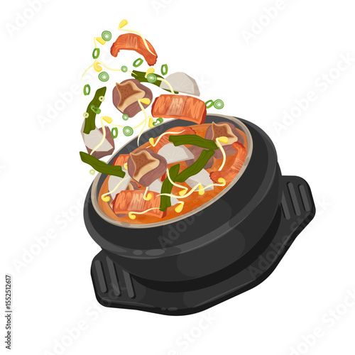 Vector Illustration Logo Clipart Levitation Haejjanguk Korean Hangover Soup on a Ttukbaegi