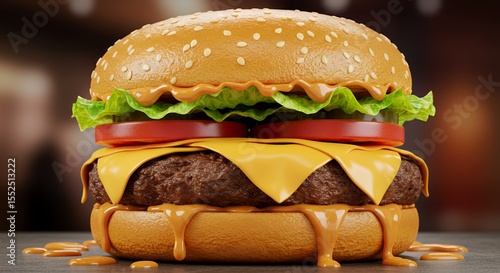 Melty Cheese Burger Dripping with Delicious Sauce