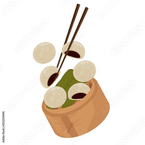 Vector Illustration Logo Clipart Levitation Hoppang or Jjinppang Steamed Bun with Red Bean Paste