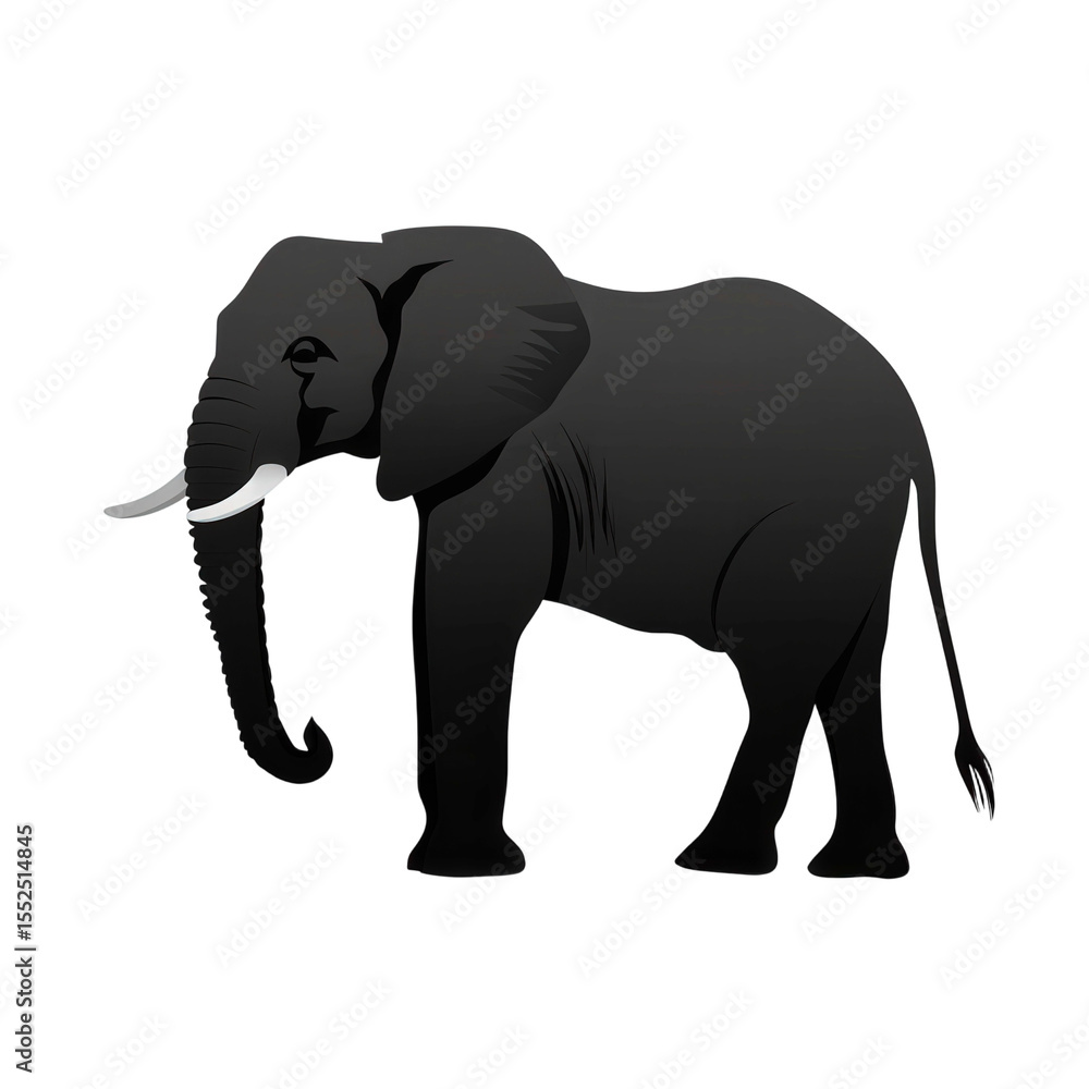 Realistic and Detailed Artistic Illustration of a Standing Elephant in Profile View with Emphasis on Facial Features and Textured Body Curves Realistic and Detailed Artistic Illustration of a Standing Elephant in Profile View with Emphasis on Facial Features and Textured Body Curves