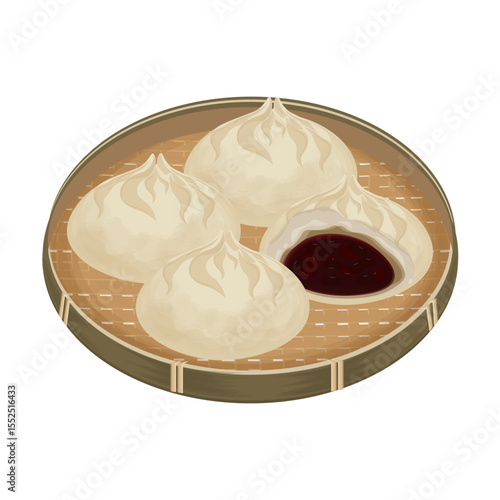 Vector Illustration Logo Clipart Jjinppang Mandu Steamed Bun with Red Bean Paste 