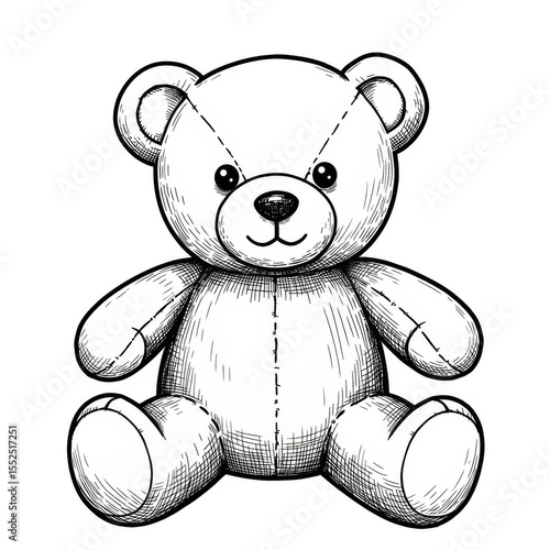 Illustration of White Plush Teddy Bear Sketch Toy Animal Design