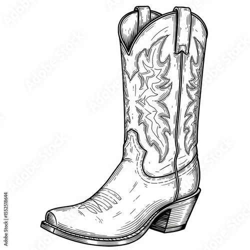Illustration Single White Cowboy Boot Classic Western Style On Png