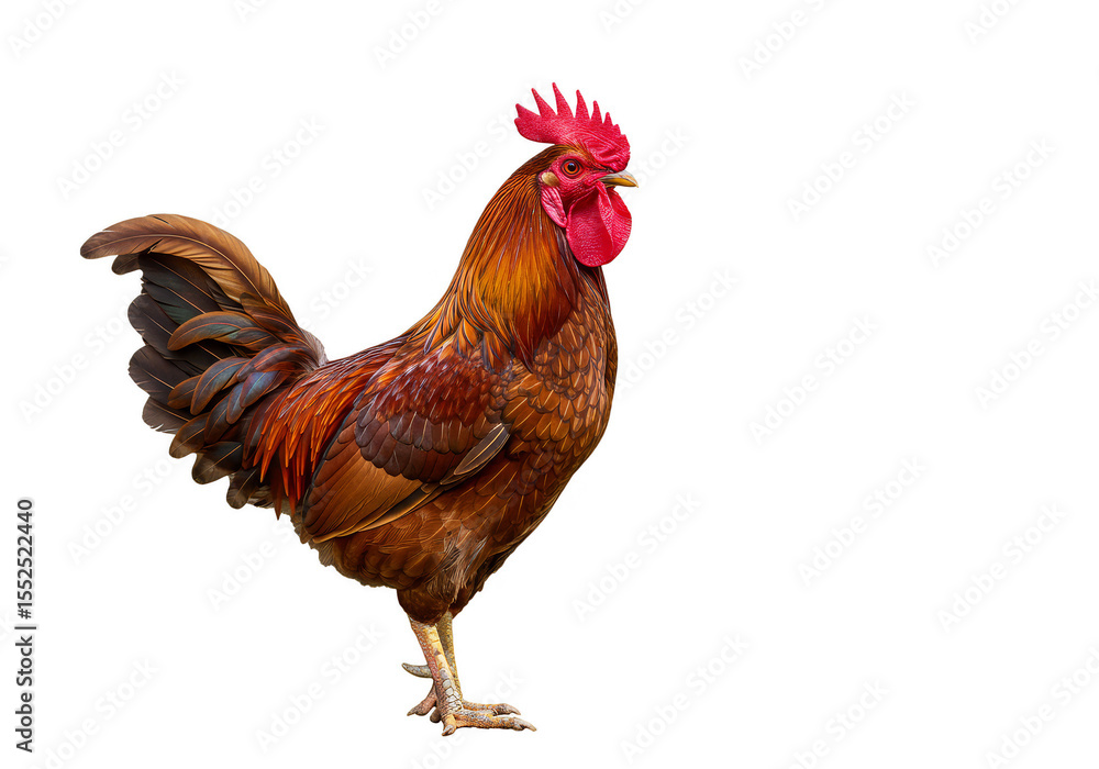 Fototapeta premium Isolated Rooster Chicken Brown Feather Crest Animal Transparent Background