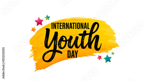 International youth day graphic with raised fist symbol on a beige and black background