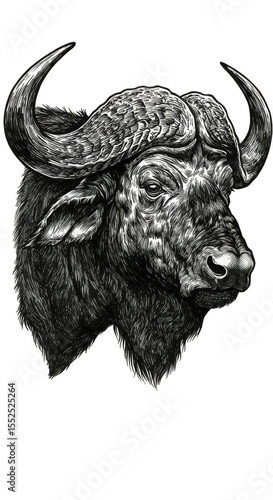 Isolated Buffalo Illustration Majestic Animal Head Wildlife Portrait