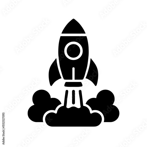 Rocket launch icon with smoke in solid black style