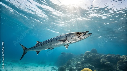 Male Barracuda Fish Swimming in Ocean Waters