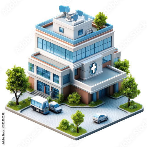 Isometric Hospital Icon Care Vector 3D Illustration Medical Clinic on transparent background