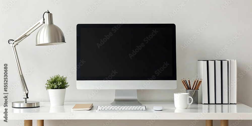 Obraz premium Modern Minimalist Home Office Setup Desk Organization and Productivity