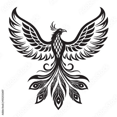 Tribal Phoenix Bird Vector – Mythical Firebird Tattoo Design