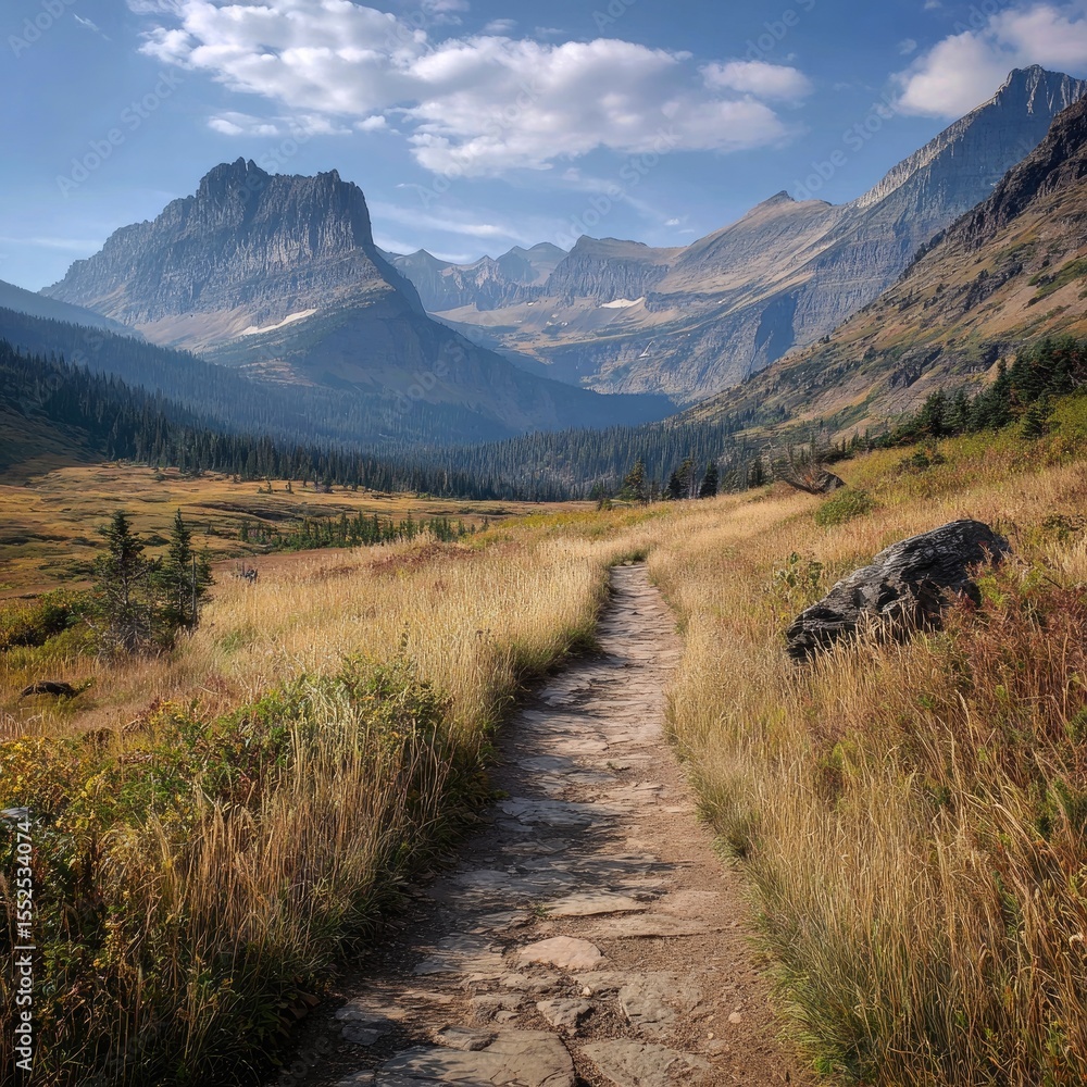 Mountain path winds through golden meadow (1) Mountain path winds through golden meadow (1)
