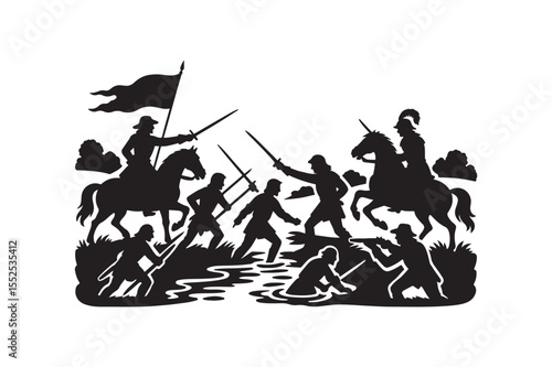 battle of the boyne silhouette vector art illustration on white background