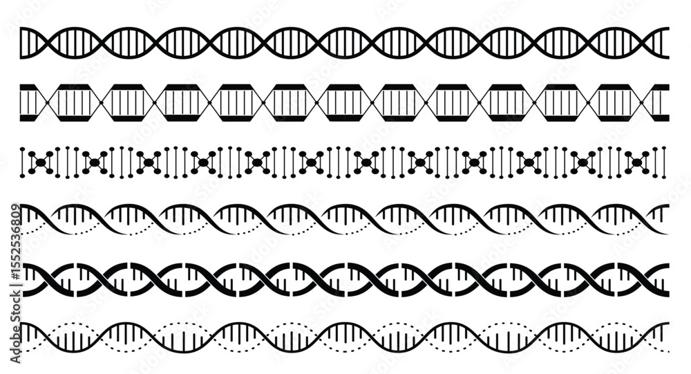 Obraz premium DNA spirals seamless pattern genetics helix borders gene chains graphic elements simple biological