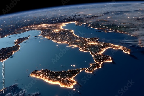 Illuminated Italian Peninsula at Night