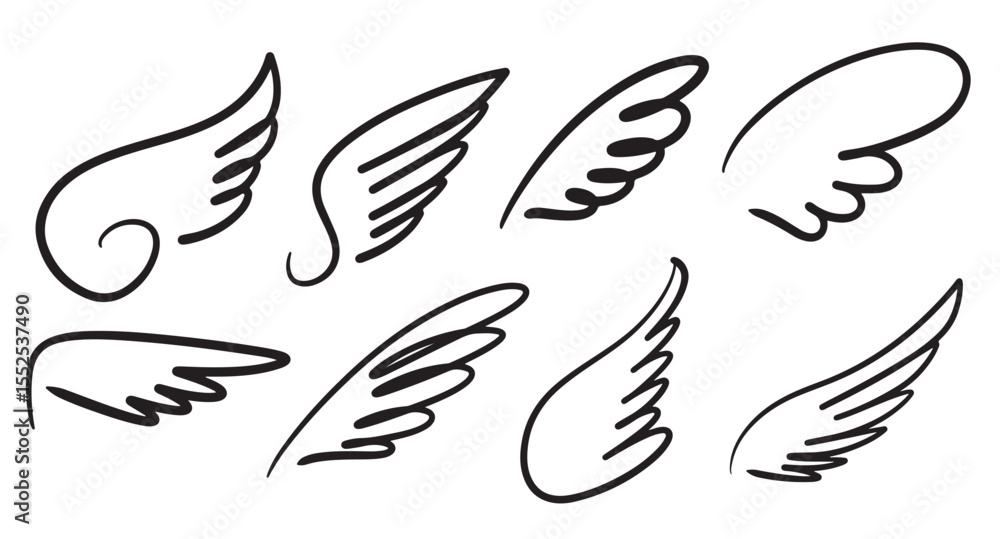Fototapeta premium doodle sketch style abstract wings cartoon hand drawn illustration concept design